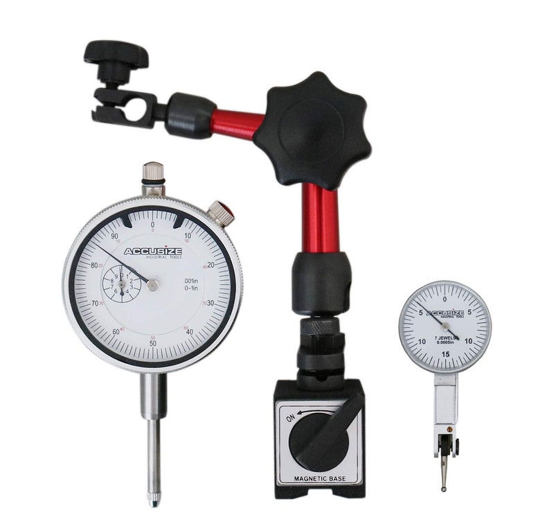 Accusize Industrial Tools 0-1'' by 0.001'' Dial Indicator, 0.03'' by 0.0005'' and 1 Magnetic Base Professional Combo, 0510-0518 - Image 1